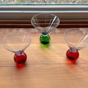 Vintage Hollywood regency Martini glasses red and green set of 4